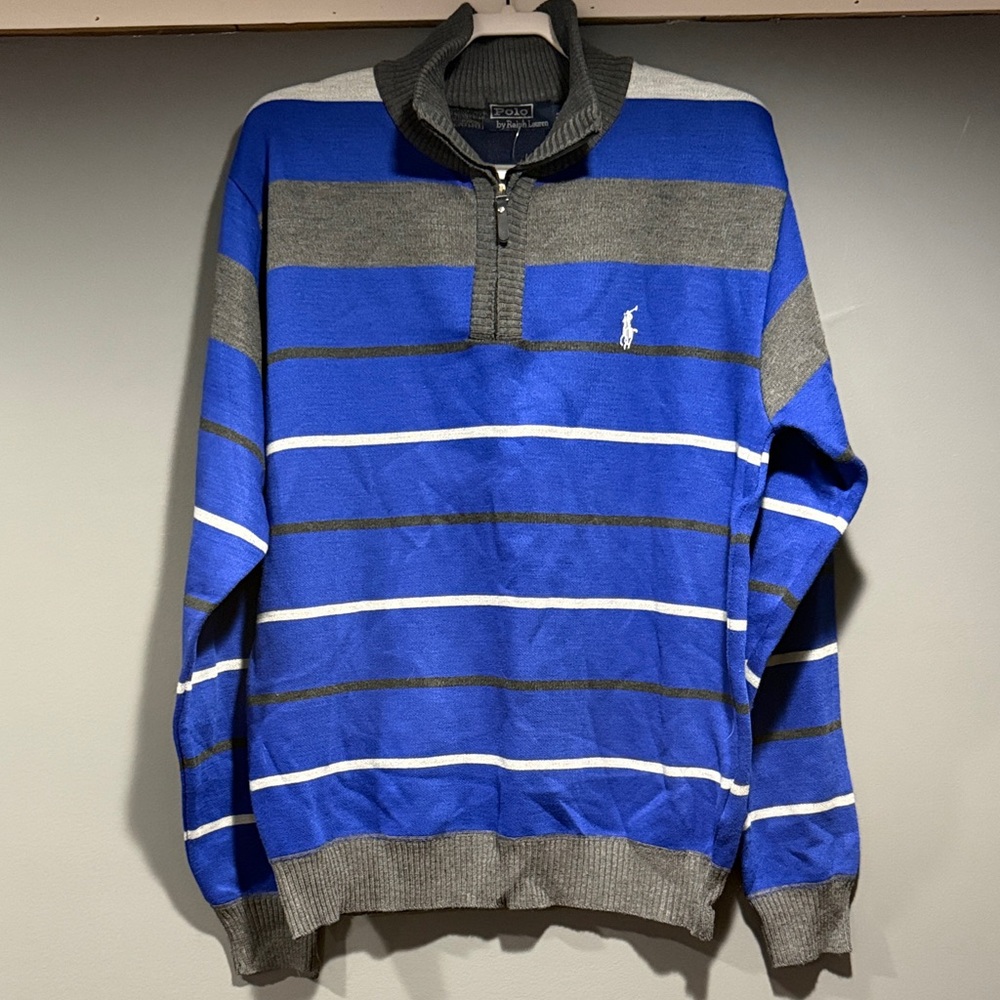 Polo by Ralph Lauren Blue and Gray Zip Up Sweater
